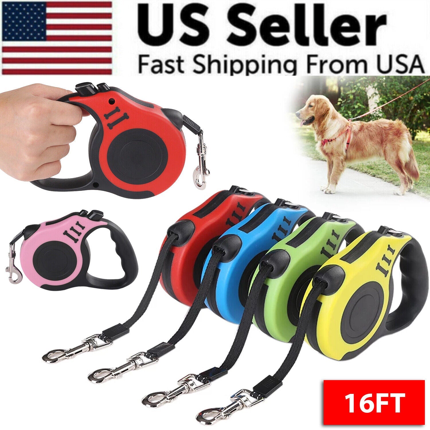 16-Foot Retractable Dog Leash – image 1