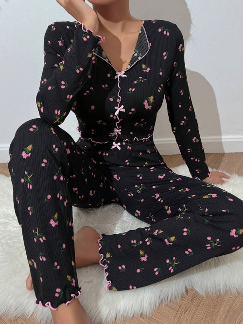 Women's Ribbed Printed Lounge Set – image 6