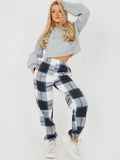 Navy Checked Fleece Joggers – image 1