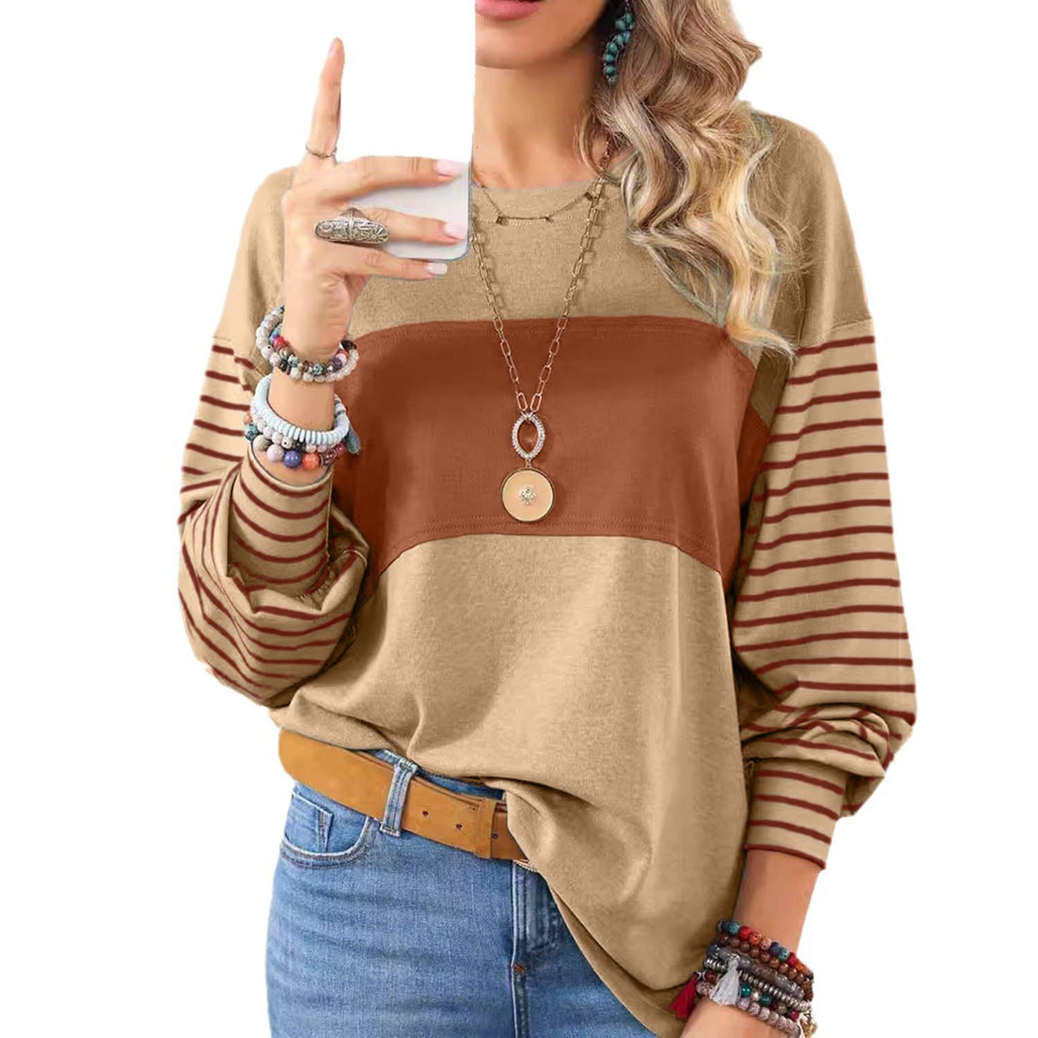 Women's Striped Long-Sleeve Henley Top – image 4