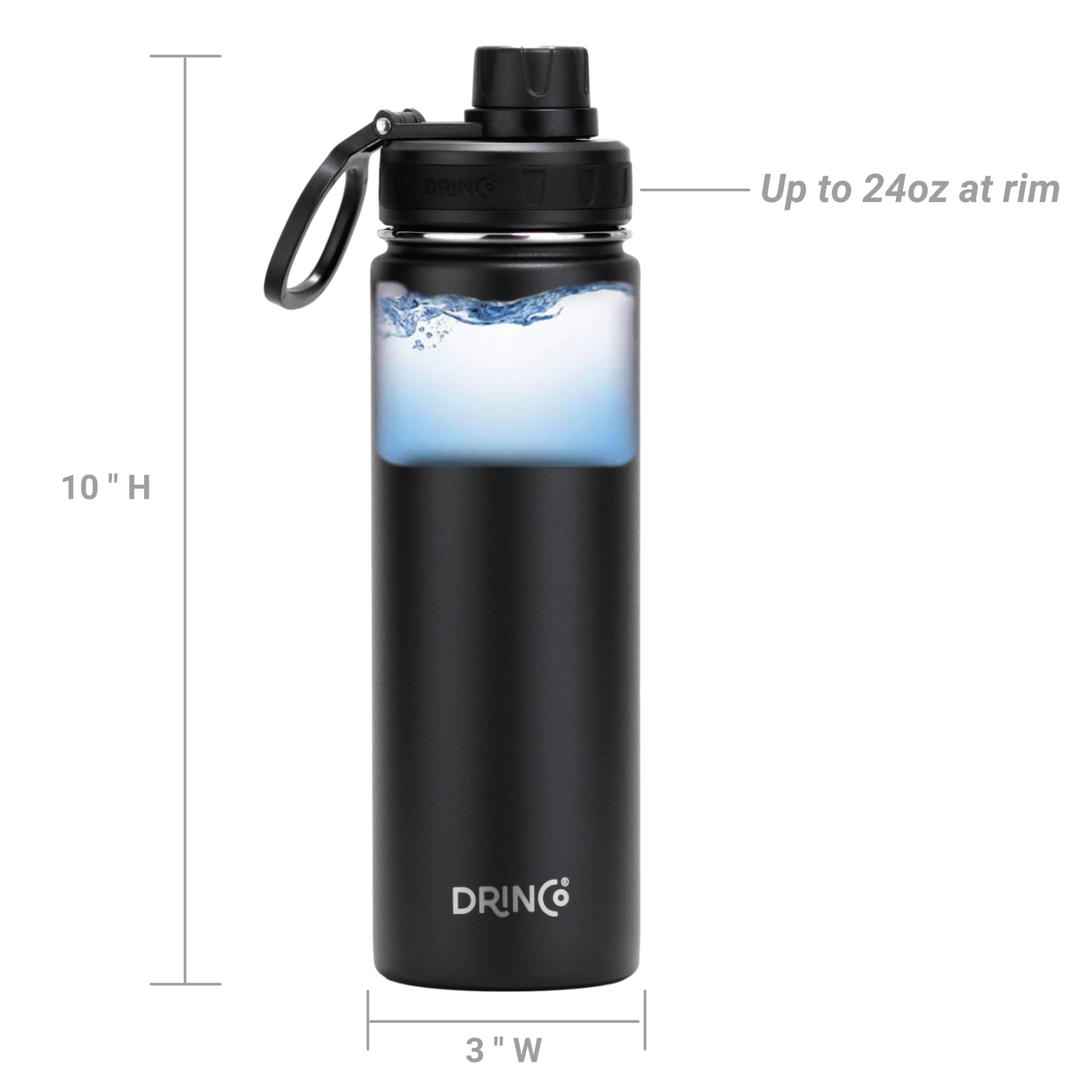 DRINCO 22 oz Insulated Sport Bottle – Black – image 6