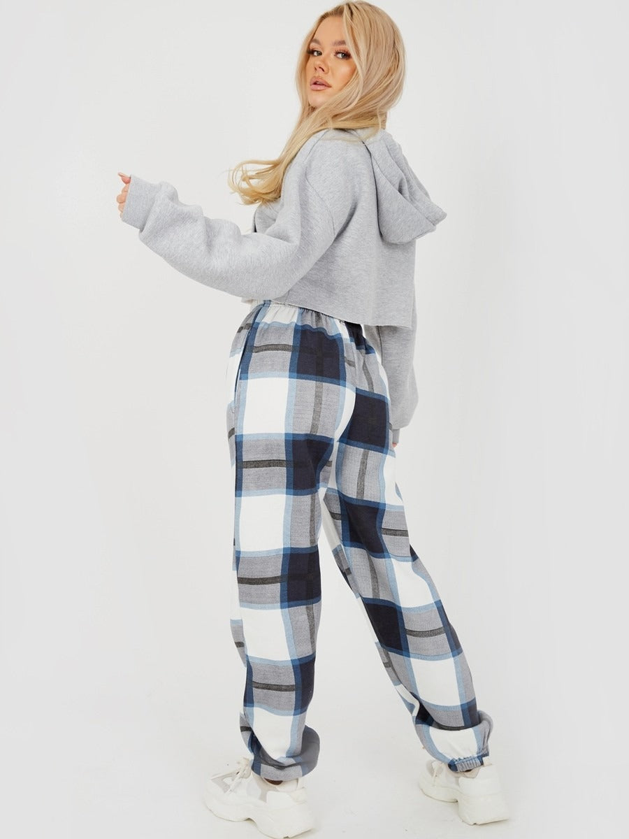 Navy Checked Fleece Joggers – image 3