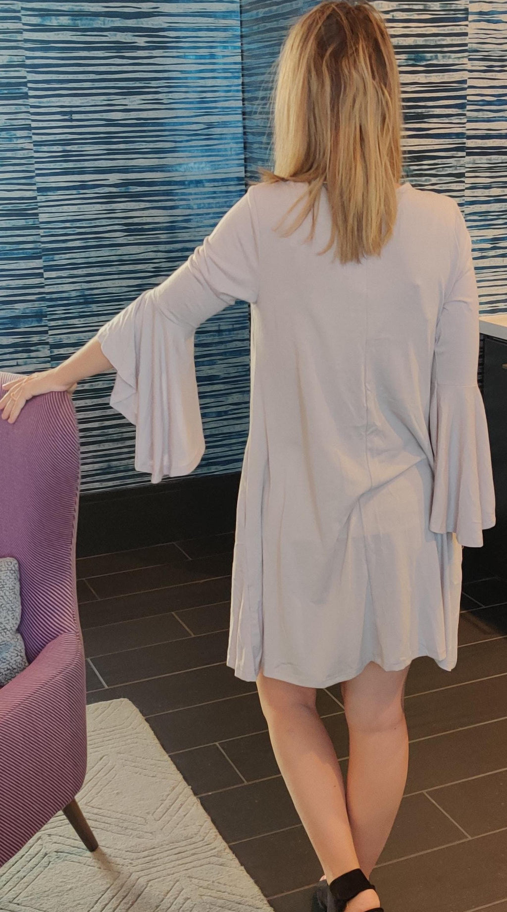Light Gray Ruffle-Sleeve Pocket Dress – image 4