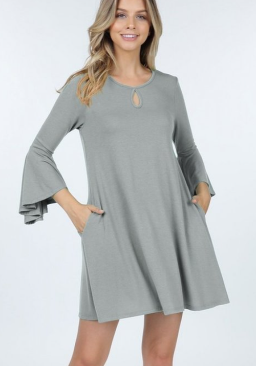 Light Gray Ruffle-Sleeve Pocket Dress – image 5