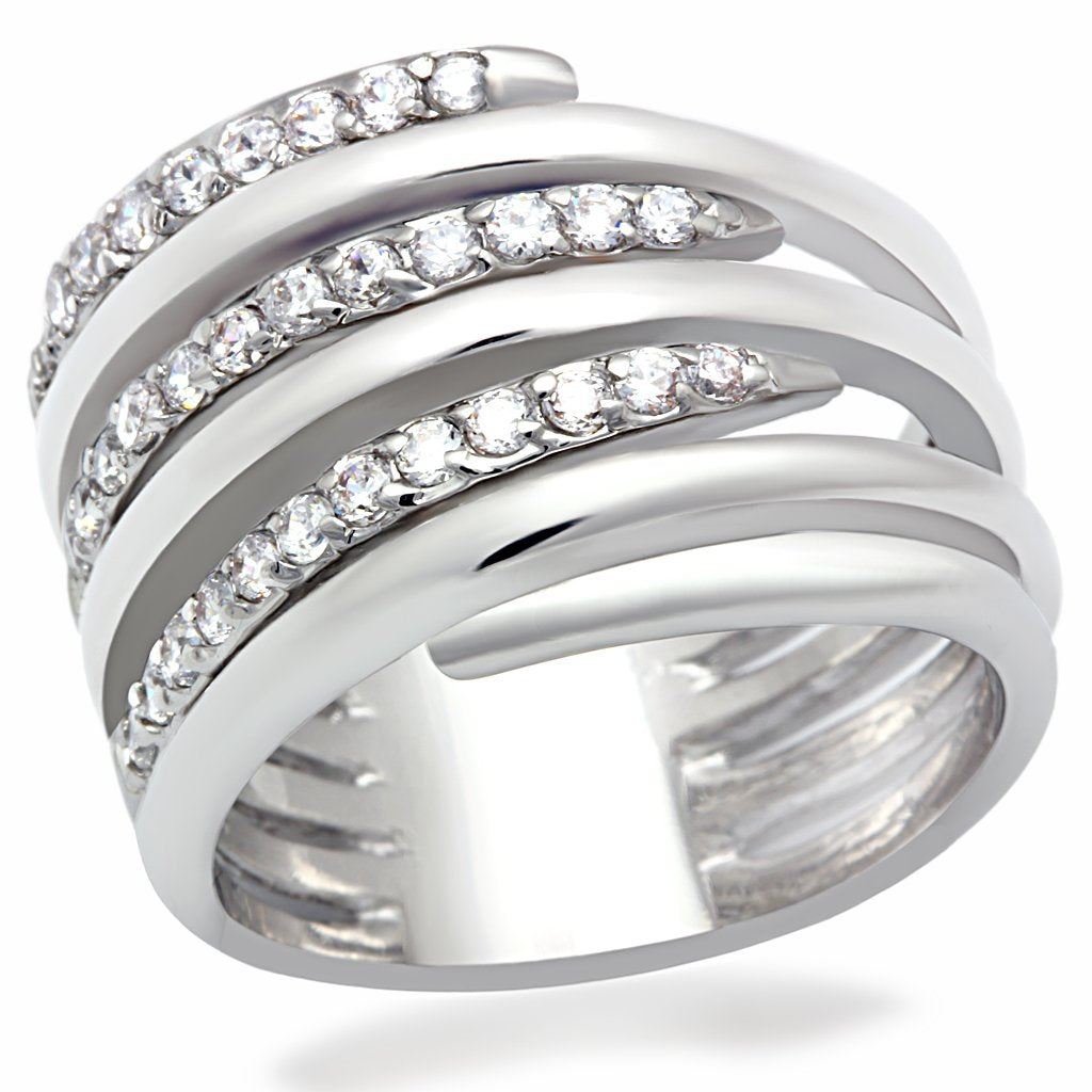 Clear CZ Rhodium-Plated Brass Ring – image 1