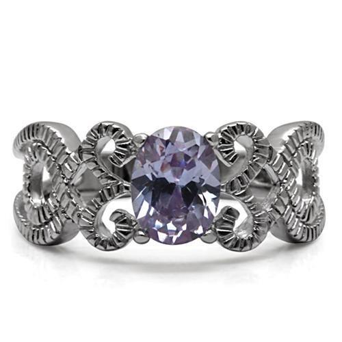 Light Amethyst Stainless Steel CZ Ring – image 3
