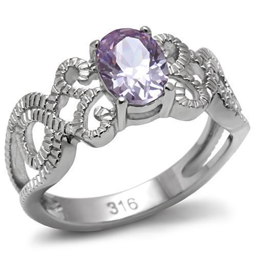 Light Amethyst Stainless Steel CZ Ring – image 1